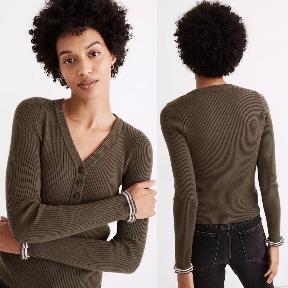 Madewell Olive Green V-Neck Sweater